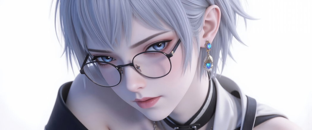 灵笼白月魁短发蓝瞳眼镜美女 4K高清壁纸 3440x1440带鱼屏下载