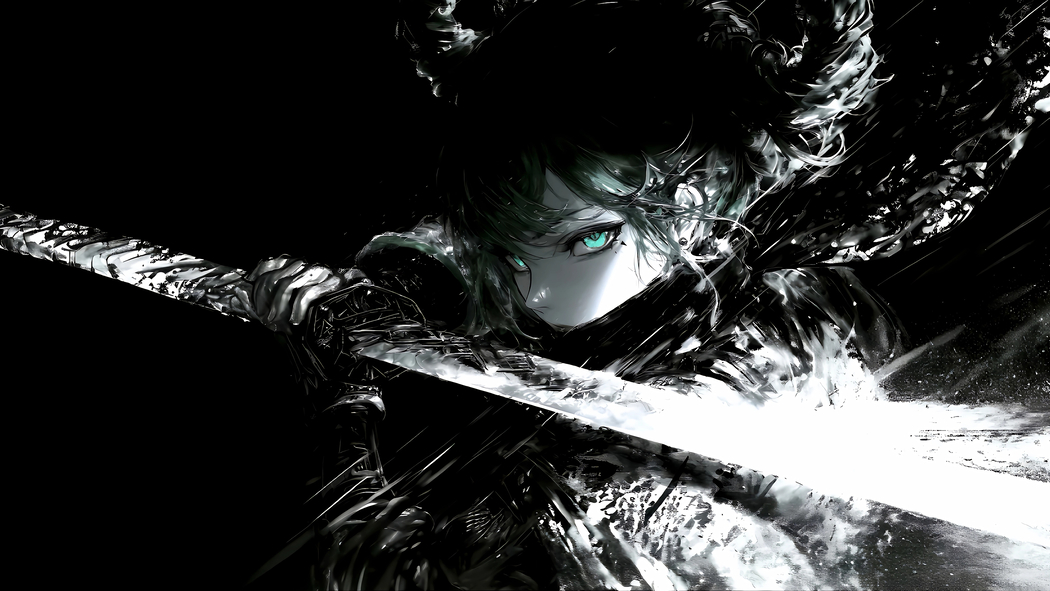 女剑客暗黑系4K动漫壁纸，长剑高清图片3840x2160下载
