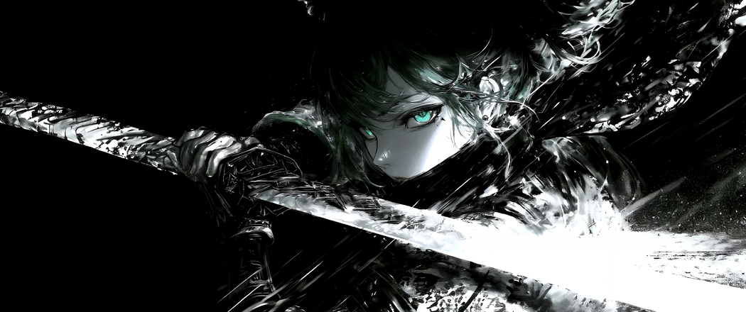 女剑客暗黑风长剑4K动漫壁纸，3440x1440带鱼屏高清下载