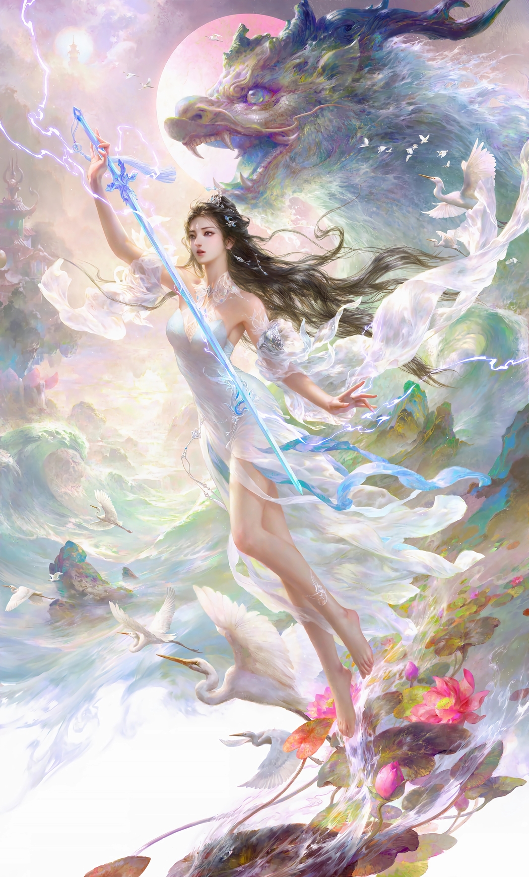 陆雪琪古风美女长剑图，唯美4K竖屏手机壁纸高清下载 2316x3840
