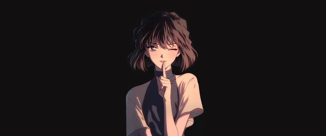 灰原哀短发嘘手势4K高清壁纸，带鱼屏3440x1440动漫图片下载