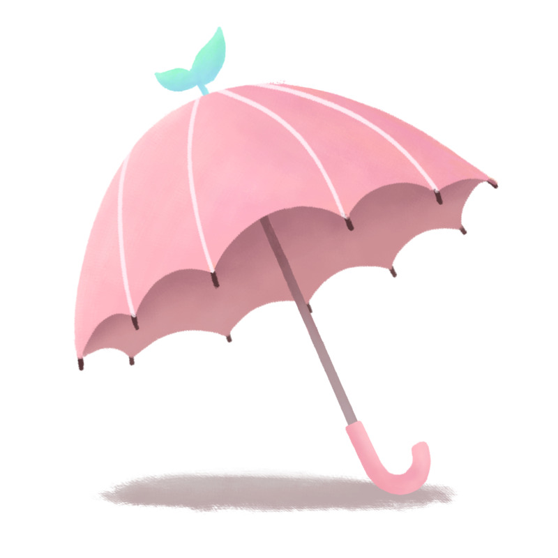 清新风雨伞插画PNG高清透明图片素材，粉色手绘装饰元素下载