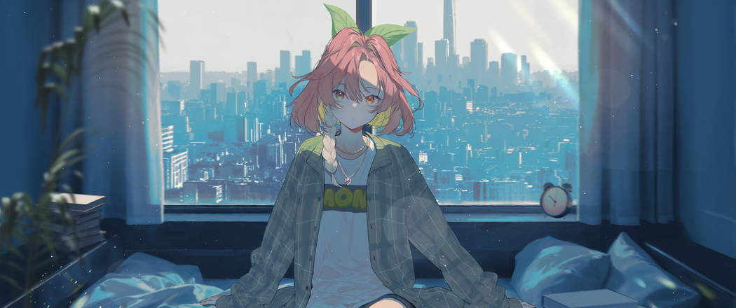 高清4K带鱼屏3440x1440，窗边小憩的可爱女生动漫壁纸下载