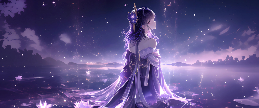 《原神》雷电将军与莲花主题 3440x1440超清4K带鱼屏动漫壁纸下载