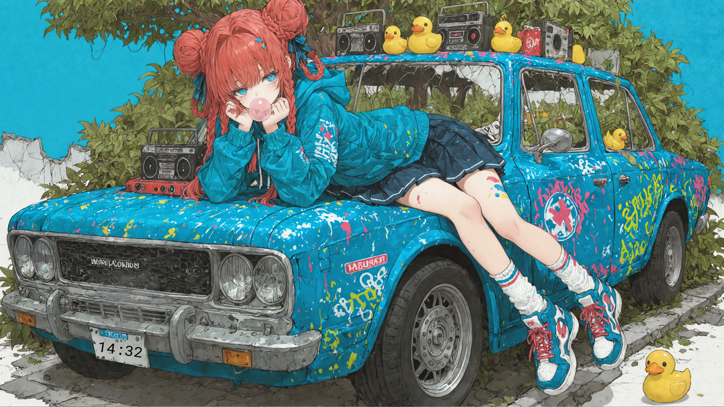 小涂真纪汽车涂鸦风4K超清动漫壁纸（3840x2160）免费下载