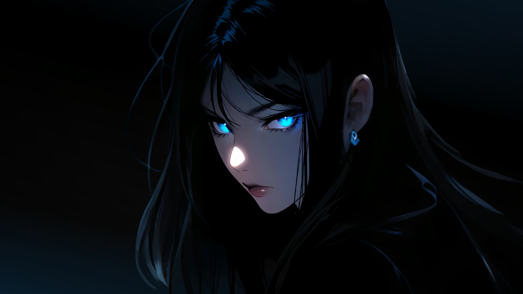 暗黑风4K高清，蓝瞳长发少女动漫壁纸4000x2250下载