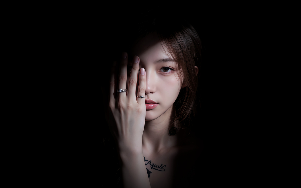 暗调4K动漫壁纸，光影中半遮面美女营造神秘氛围（3840x2400高清下载）