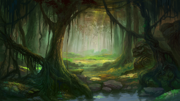 绿光森林，阴森恐怖风高清透明PNG背景，抽象梦幻设计素材下载