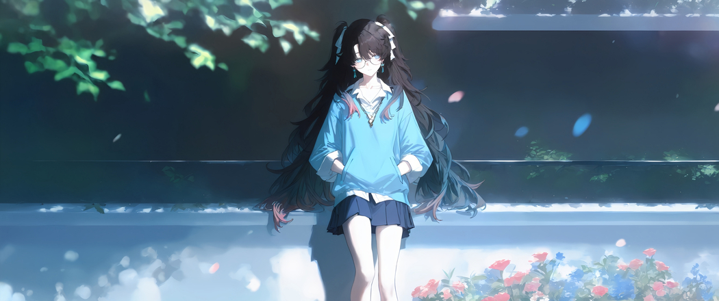 折枝雅韵，街角花影4K超清带鱼屏动漫壁纸3440x1440下载