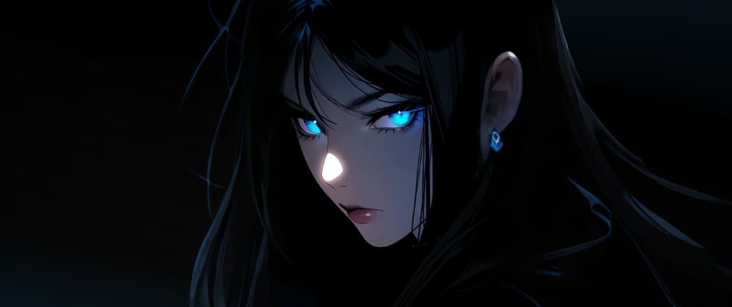 4K高清暗黑背景蓝瞳长发少女动漫壁纸，适配3440x1440带鱼屏下载
