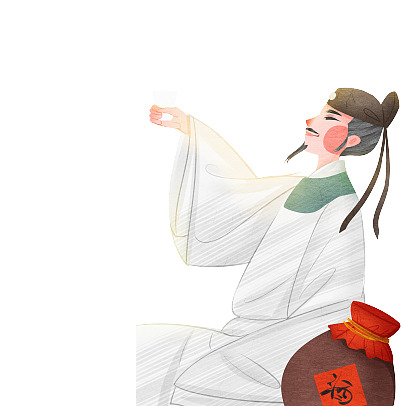 中国风设计素材下载 | 手绘诗仙李白醉酒高清PNG透明装饰元素图