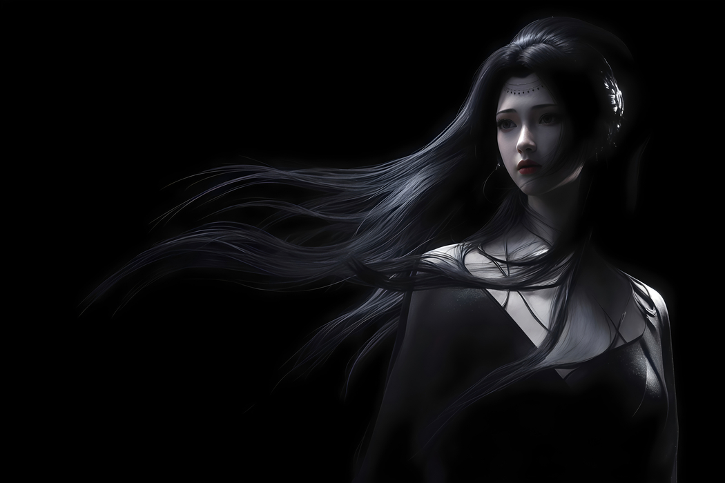暗黑女神长发4K高清动漫壁纸，3840x2560黑色背景图下载