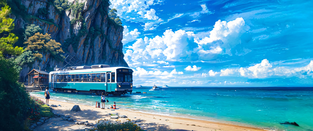 碧波云崖景致，3440x1440超清带鱼屏4K风景壁纸下载