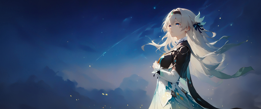 流萤闪烁星空下，治愈系4K动漫带鱼屏壁纸3440x1440高清下载