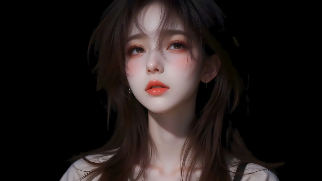 暗黑风少女妆容，红唇长发配黑色背景，4K高清动漫壁纸3840x2160下载