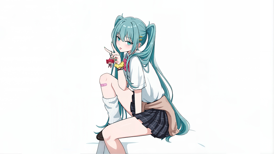 初音未来4K高清双马尾动漫壁纸，3840x2160白色背景纯净下载