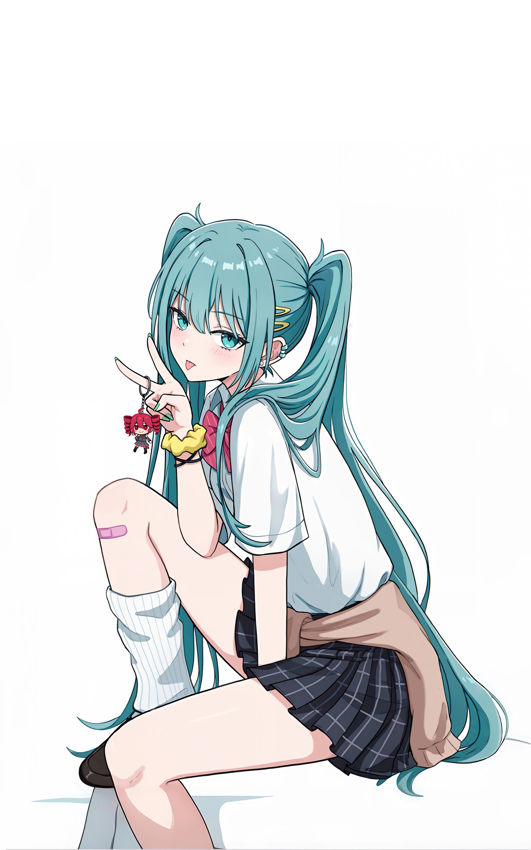 初音未来，双马尾造型配剪刀手势，4K高清竖屏动漫手机壁纸2400x3840下载