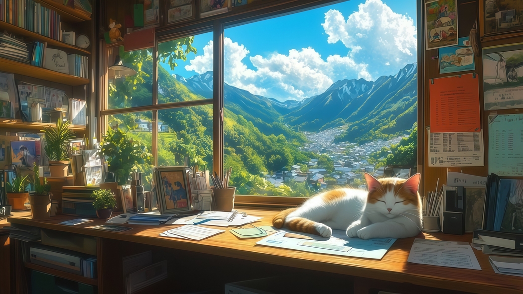 4K高清壁纸，窗前书桌伴阳光，窗外风景3840x2160尽收眼底