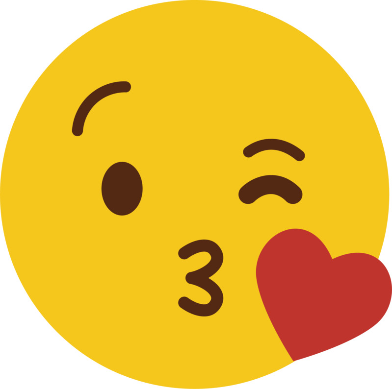 高清透明PNG手绘卡通素材下载-黄色可爱圆脸矢量亲吻表情设计元素