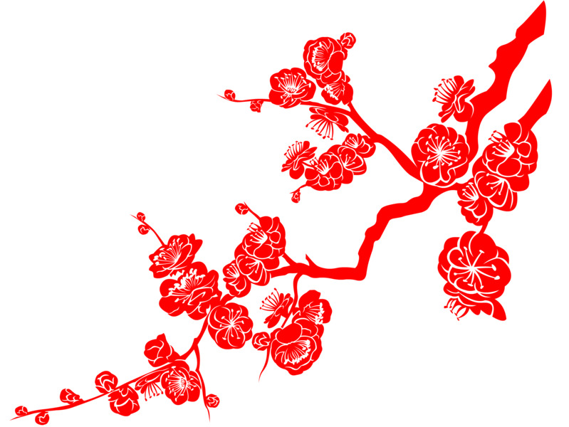 节日剪纸树枝元素，红色高清透明PNG，元旦春节元宵设计素材下载