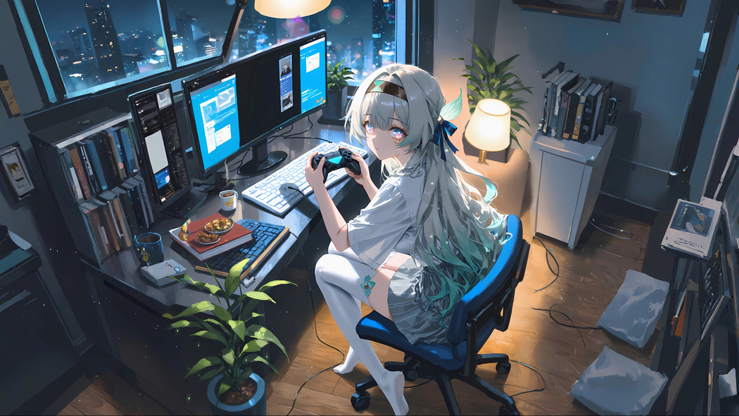 女孩书房休闲风4K动漫高清壁纸3840x2160下载
