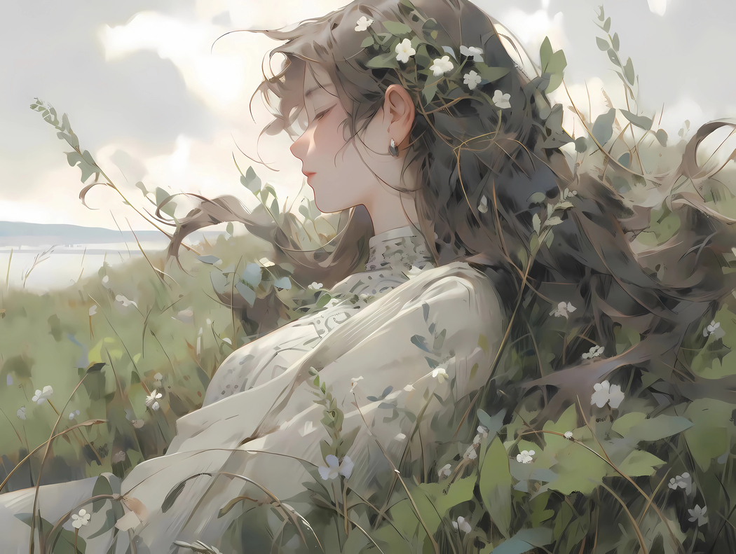 唯美少女徜徉花海，4K超清动漫壁纸3840x2892免费下载