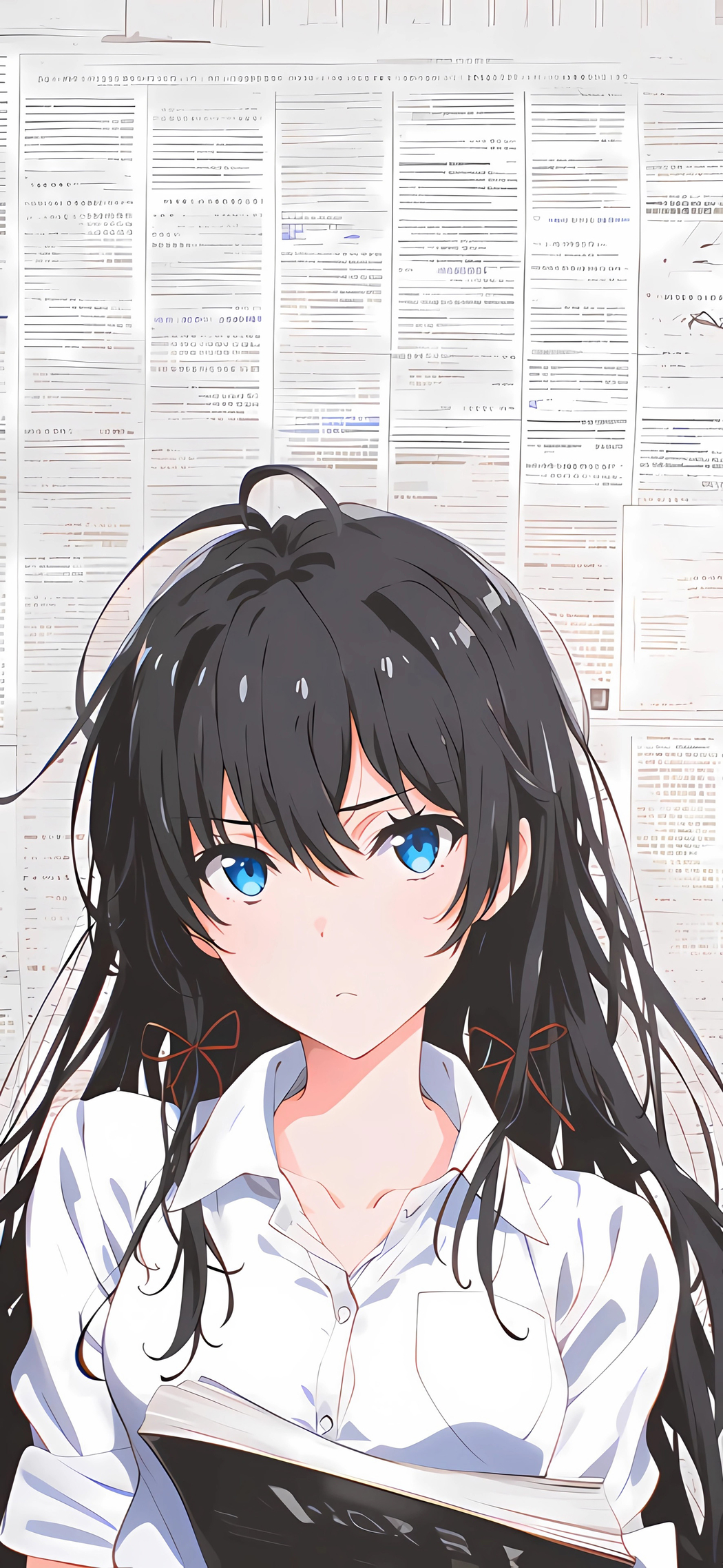雪之下雪乃身着白衣倚报墙，4K竖屏高清手机壁纸1772x3840下载