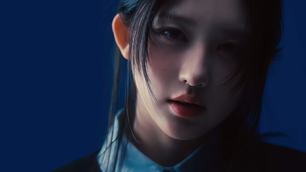 4K高清侧光侧脸美女壁纸，暗光深蓝背景，3840x2160尺寸下载