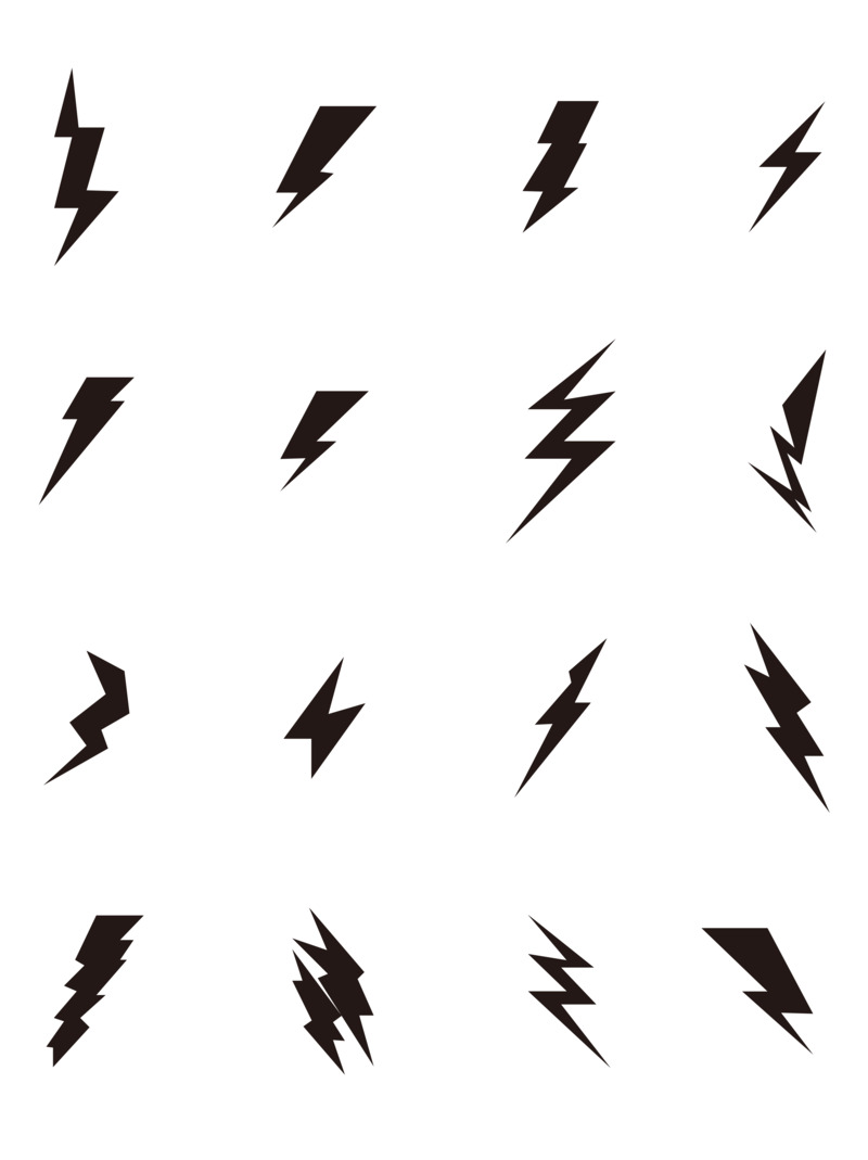 闪电集合高清透明PNG墨迹笔触装饰元素设计素材下载