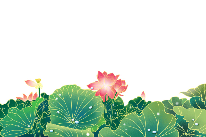 高清透明PNG国潮荷花插画，中国风设计装饰元素素材下载