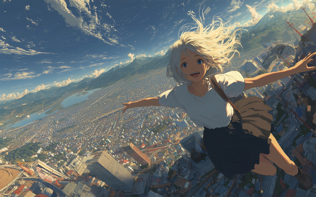 心怀苍穹的女孩翱翔天际 4K高清动漫飞行壁纸3840x2400下载