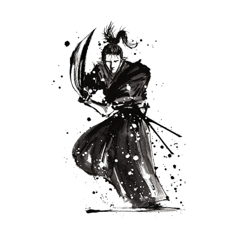 中国风水墨武士手绘卡通元素高清透明PNG图片设计素材下载