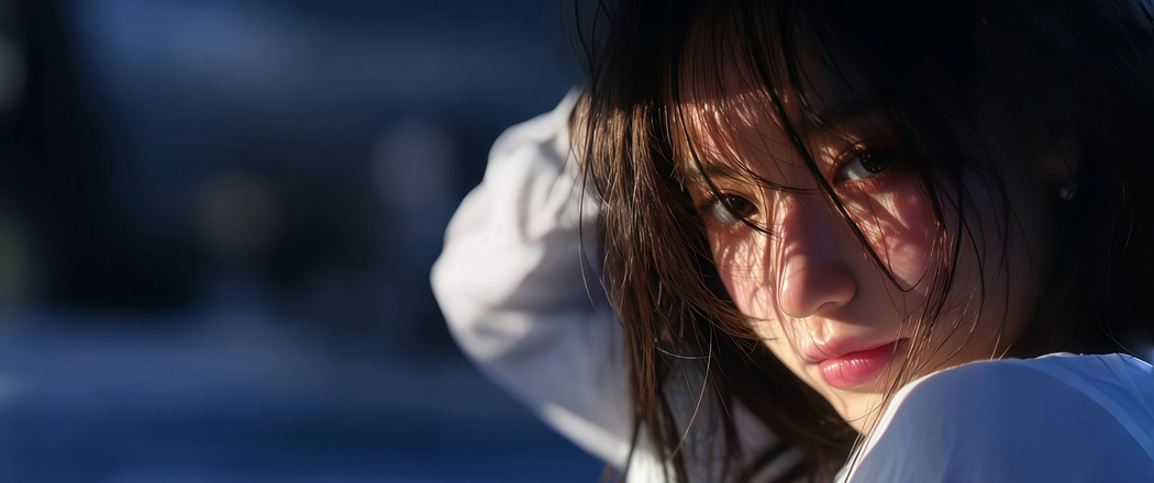 4K高清3440x1440带鱼屏，光影侧脸美女壁纸下载