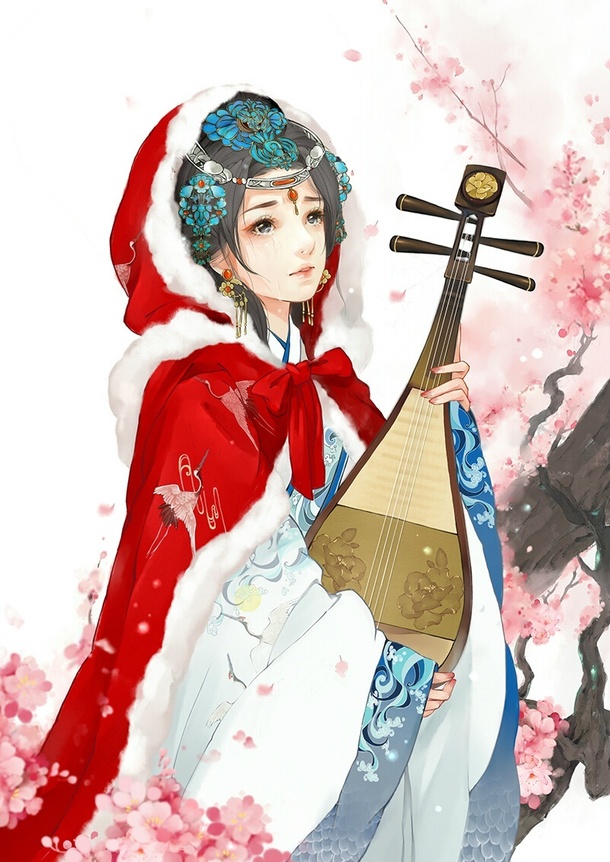 高清透明背景古风红衣披风少女卡通手绘插画设计素材下载