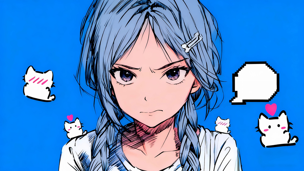 4K高清，蓝色背景下的可爱双马尾少女对话框动漫壁纸3840x2160下载