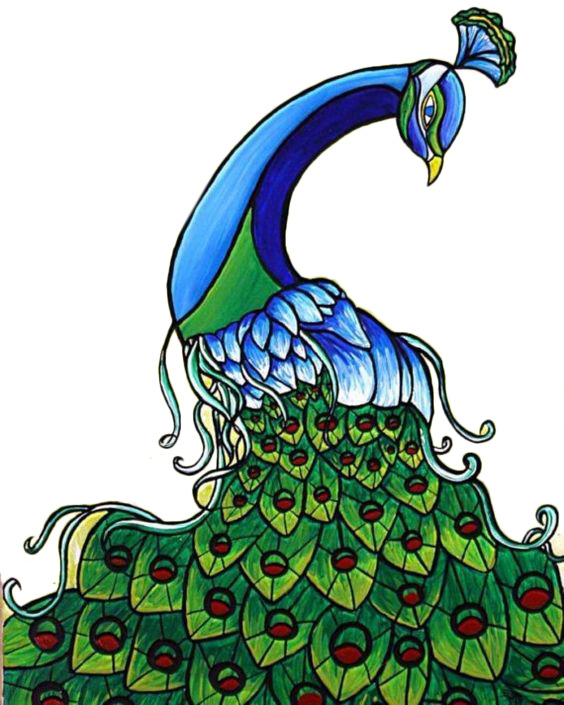 高清透明手绘孔雀PNG图片，优雅体态装饰元素设计素材下载