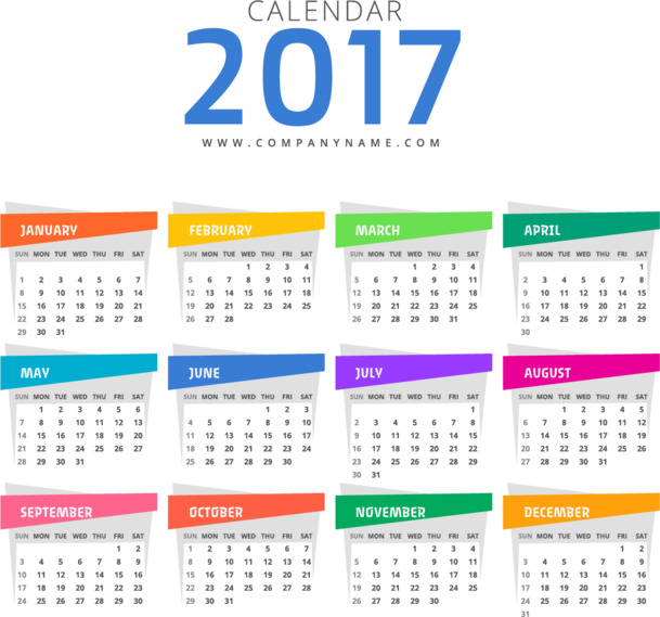 2017蓝色新年日历高清透明PNG素材，PPT设计装饰元素下载