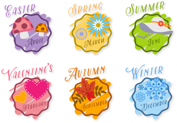 高清透明PNG季节性彩绘标签，圣诞节节日元素设计素材下载