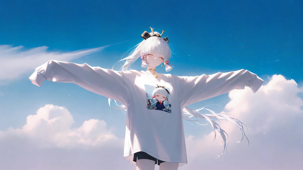 《原神》神里绫华,蓝天白云配白T恤 4K超清动漫壁纸3840x2160下载 《原神》神里绫华,蓝天白云配白T恤 4K超清动漫壁纸3840x2160下载