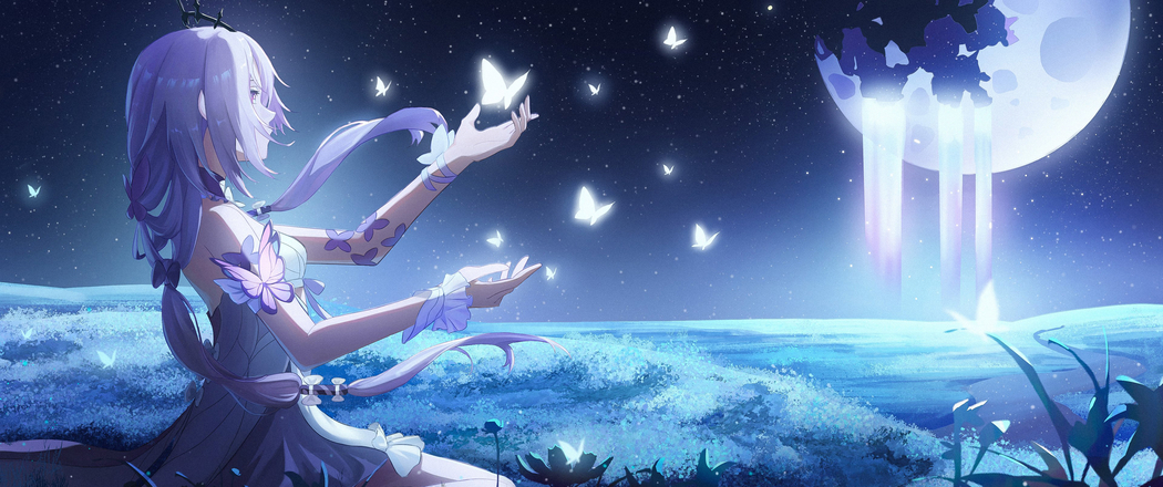 4K高清遐蝶动漫壁纸，星空月夜下3440x1440带鱼屏专属下载