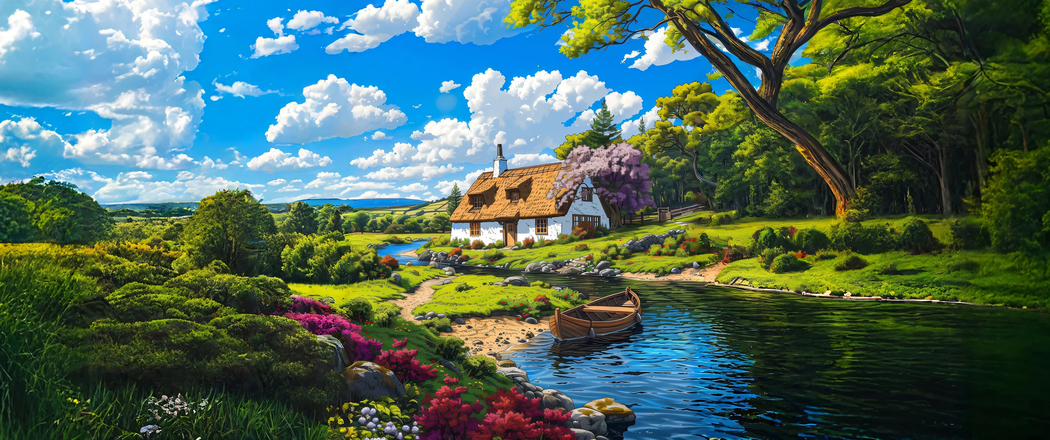 4K高清，3440x1440带鱼屏专属梦中伊甸园风景壁纸下载