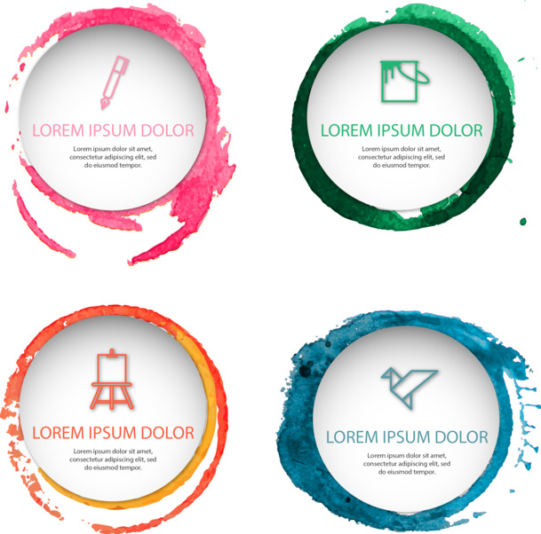 高清透明水彩圆形标签PNG装饰元素，含AI设计素材边框下载