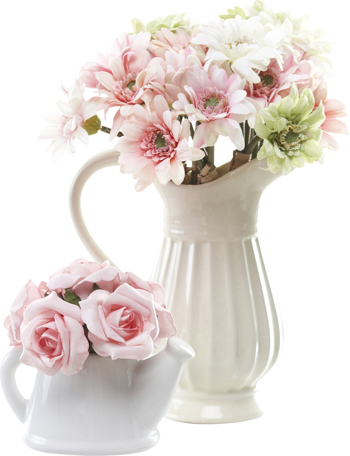 婚礼装饰高清PNG，白色花瓶配粉色花卉透明植物设计素材下载