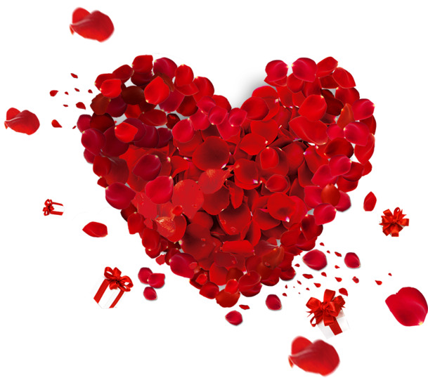 红色爱心与植物高清透明PNG装饰素材免费下载