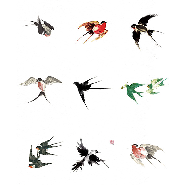 中国风水墨画燕子飞翔高清透明PNG装饰设计素材下载