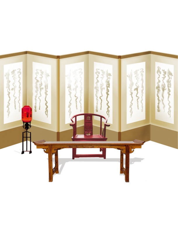 中国风设计素材，国学桌椅屏风高清PNG透明图与PSD格式装饰元素下载