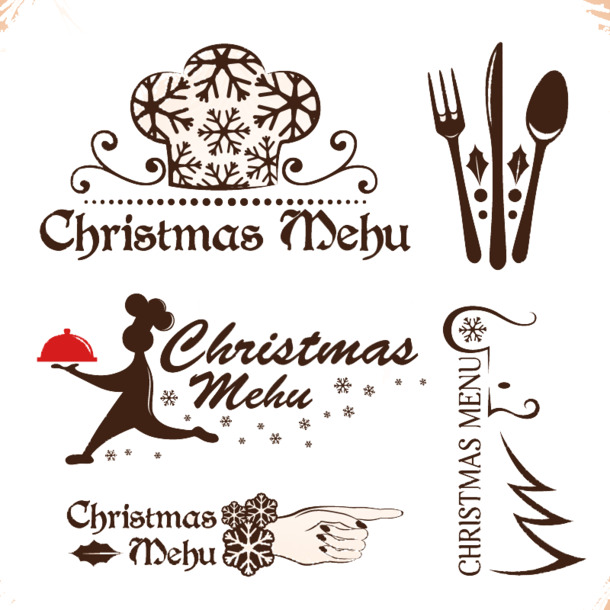 圣诞节设计必备，5款高清透明PNG圣诞花纹菜单标志矢量素材下载