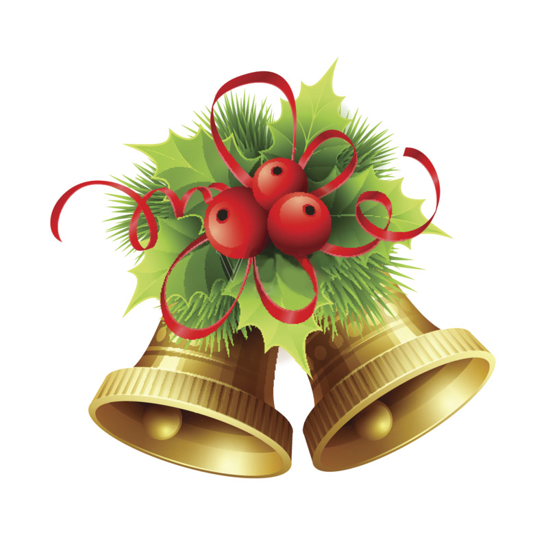 圣诞节设计素材，悬挂浆果叶与铃铛高清透明PNG节日图片下载