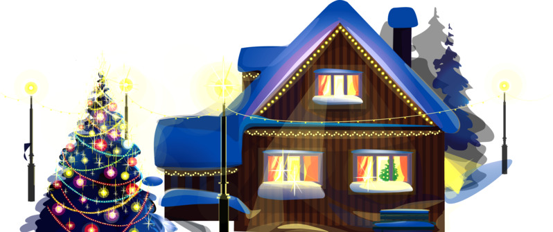 圣诞节高清透明PNG素材下载，卡通木屋灯光节日设计元素图