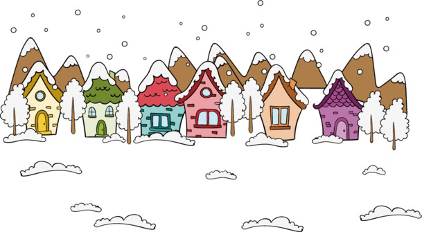 下雪村庄圣诞节日高清透明PNG与AI格式大雪设计素材下载